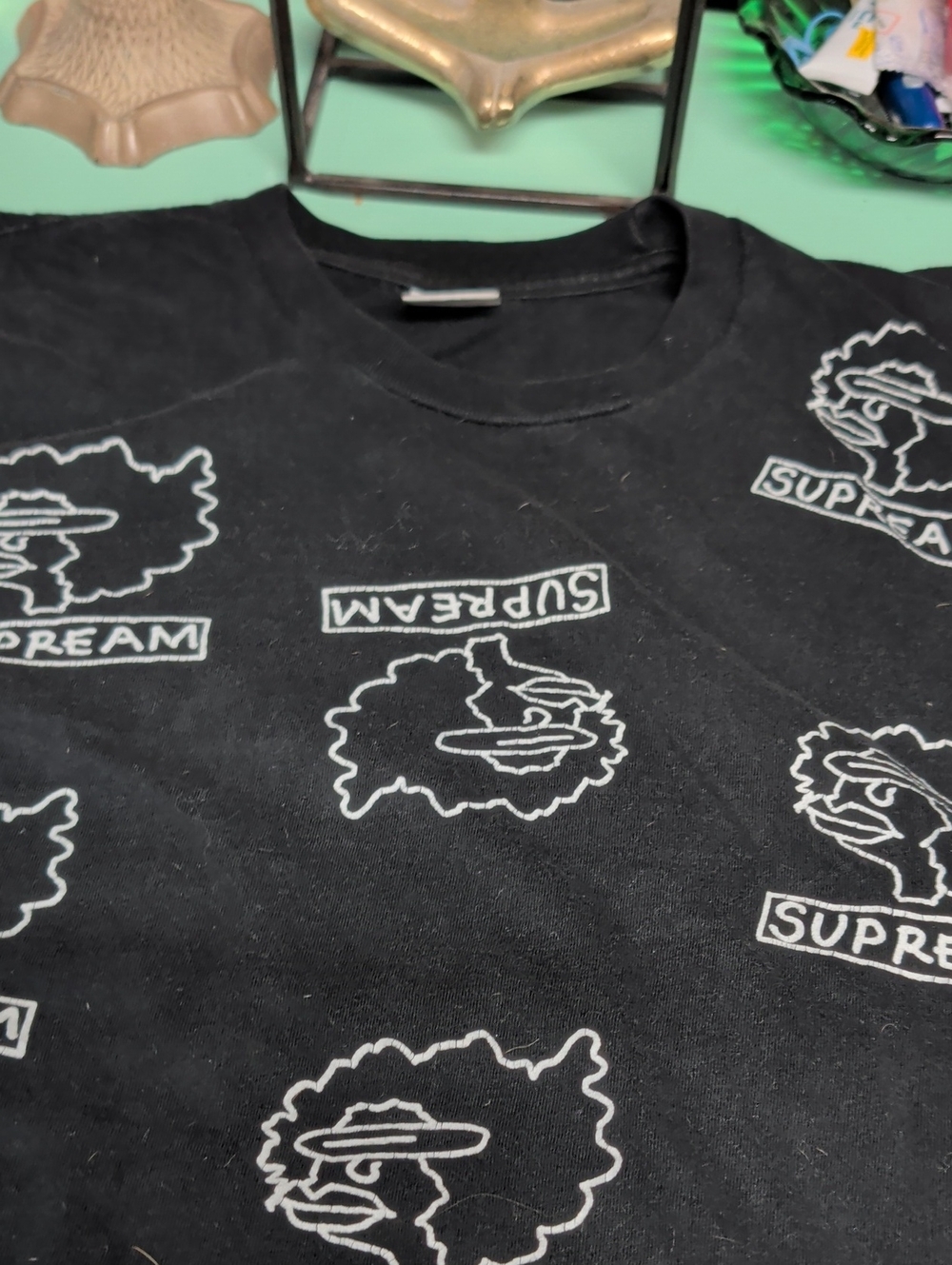 Supreme Black Tee with White Allover Graphic